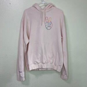 Adidas Originals Pink Peace Sign Graphic Hoodie Mens Size Large Trefoil Logo